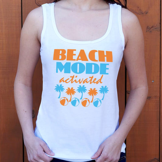 Beach Mode Activated Graphic Women's Tank Top in Snow