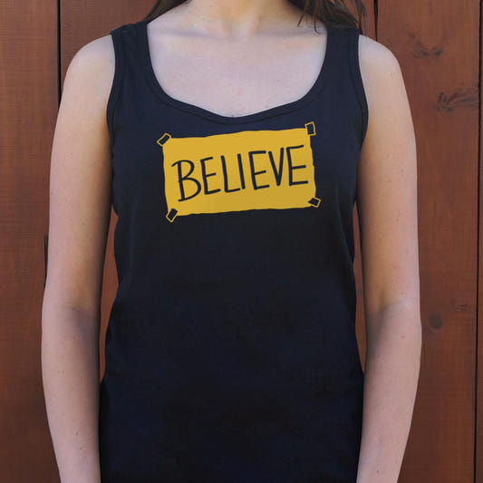 Believe Taped Yellow Paper Sign graphic Women's Tank Top in Midnight