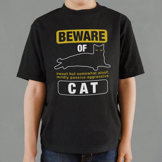 Beware Of Cat Warning Sign, graphic Kids T-Shirt in Black
