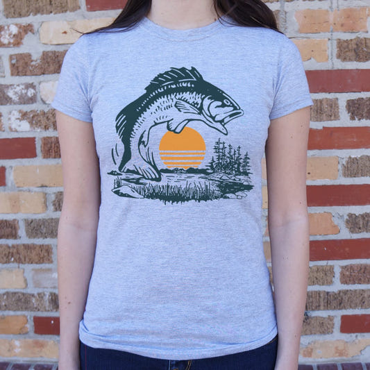 Big Bass Jumping at Sunset graphic Women's T-Shirt in Gray Granite