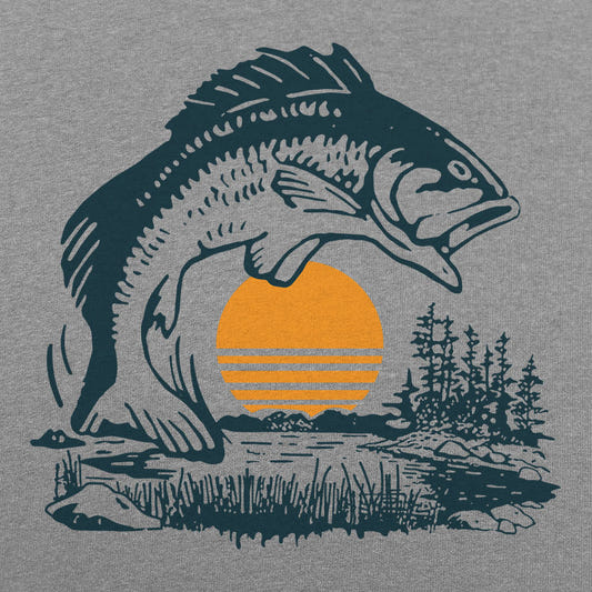 Big Bass Jumping at Sunset graphic Unisex Heavyweight T-Shirt in Gray Heather