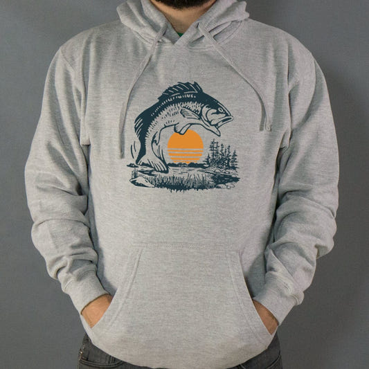 Big Bass Jumping at Sunset graphic Hoodie in Gray Heather