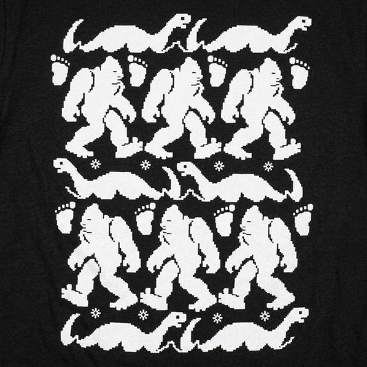 Bigfoot & Nessie Ugly Christmas Sweater Pattern detail