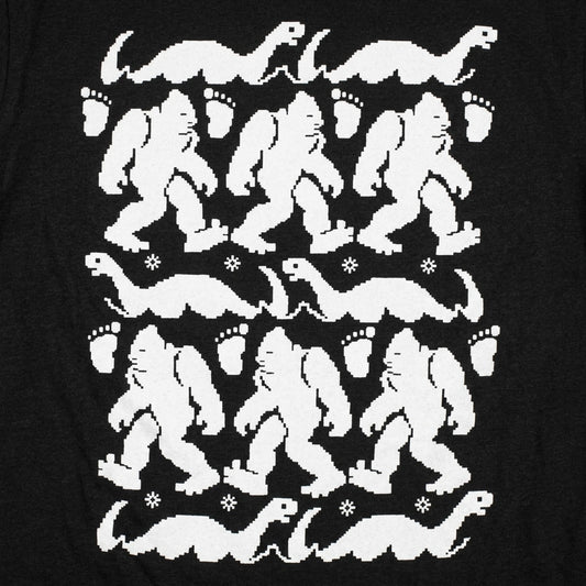 Bigfoot & Nessie Ugly Christmas Sweater Pattern detail