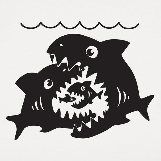 Big Sharks Eating Little Fish Food Chain graphic Unisex Heavyweight T-Shirt in White