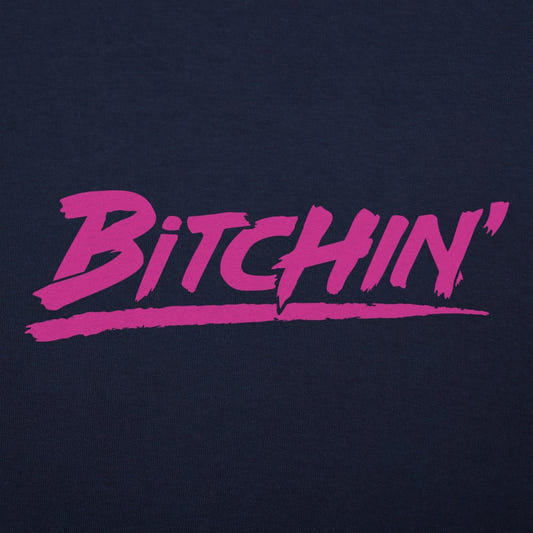 Bitchin' Retro 80s Slang Graphic Unisex Heavyweight T-Shirt in Navy Blue