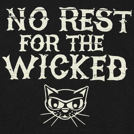 No Rest For The Wicked Sly Cat Design detail