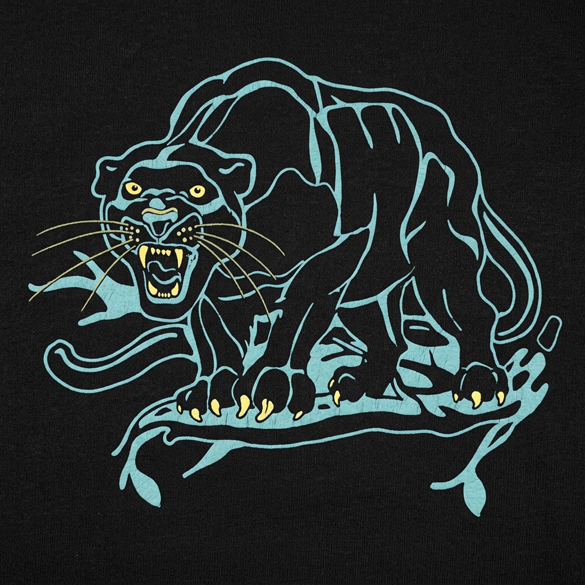 Black Panther Roaring in Classic Tattoo Art Style detail