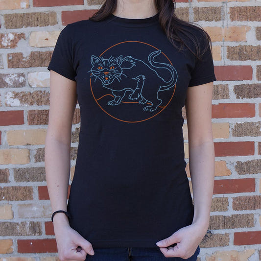Black Cat Spooky Halloween Hissing Cat graphic Women's T-Shirt in Midnight