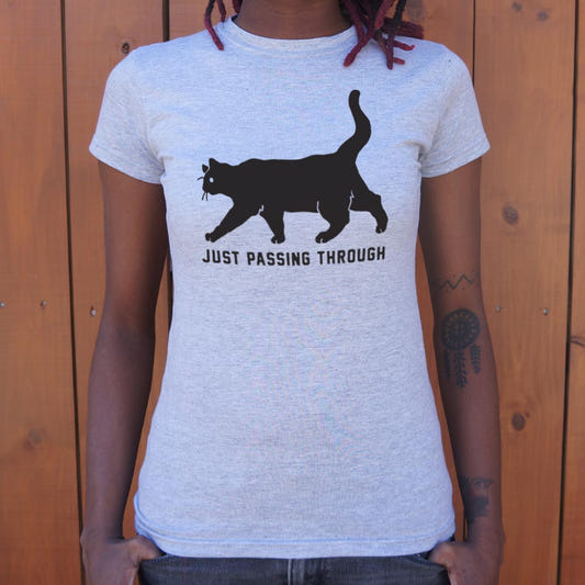 Black Cat Crossing Just Passing Through Superstition Design graphic Women's T-Shirt in Gray Granite