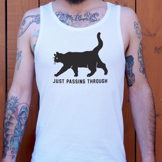 Black Cat Crossing Just Passing Through Superstition Design graphic Men's Tank Top in White