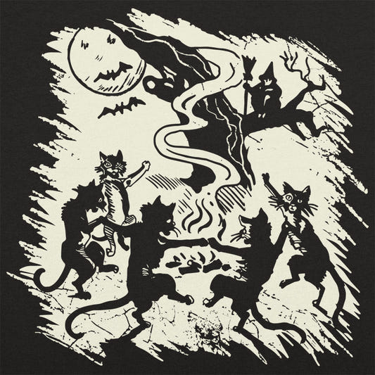Black Cat Dance Halloween Witch Bonfire graphic tee design