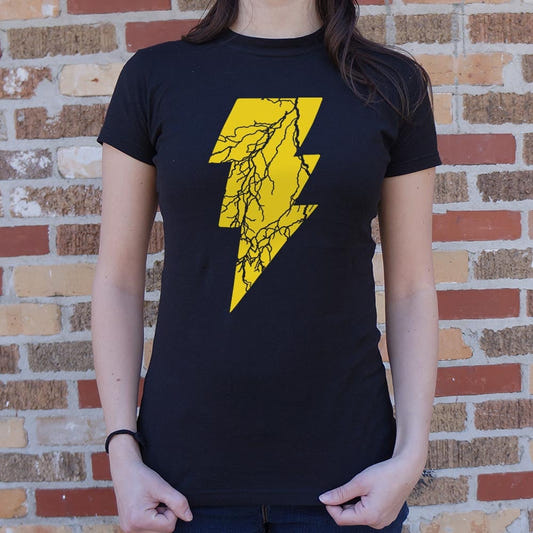 Black Lightning Yellow Cracked Bolt Graphic Women's T-Shirt in Midnight
