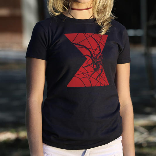 Black Widow Spider with Hourglass Web Design graphic Women's T-Shirt in Midnight