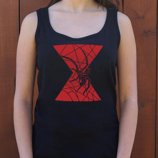 Black Widow Spider with Hourglass Web Design graphic Women's Tank Top in Midnight