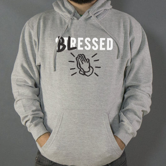 Blessed Not Stressed with Praying Hands graphic Hoodie in Gray Heather