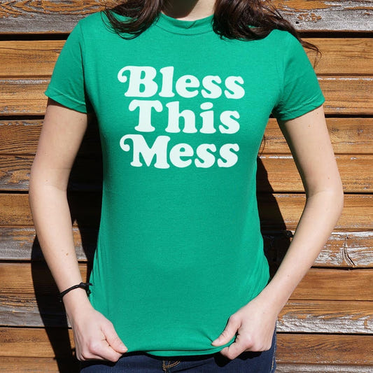 Bless This Mess Retro Typography Quote graphic Women's T-Shirt in Lucky Green