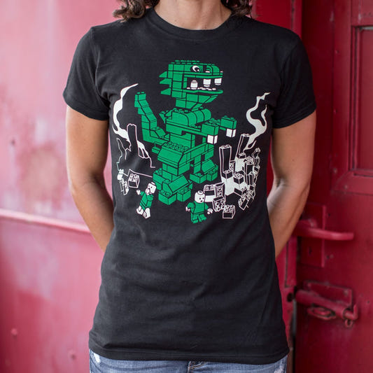 Blockzilla Returns Giant Building Block Monster Destroying City graphic Women's T-Shirt in Midnight