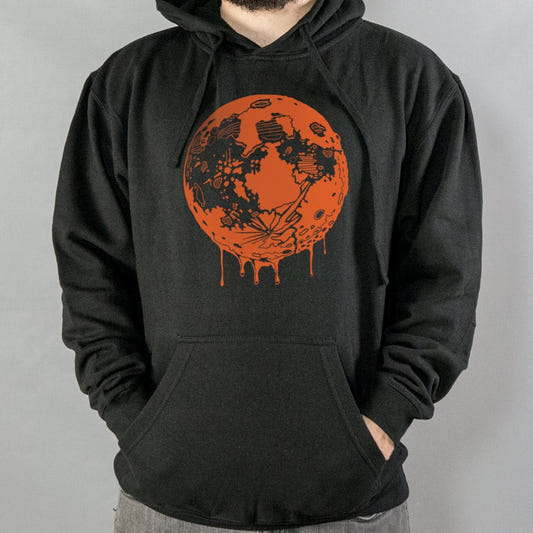 Blood Moon Dripping Orange Graphic Hoodie in Black