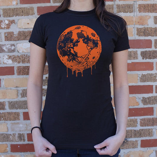 Blood Moon Dripping Orange Graphic Women's T-Shirt in Midnight