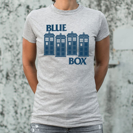 Blue Box Rebellion Punk Rock Police Call Boxes graphic Women's T-Shirt in Gray Granite
