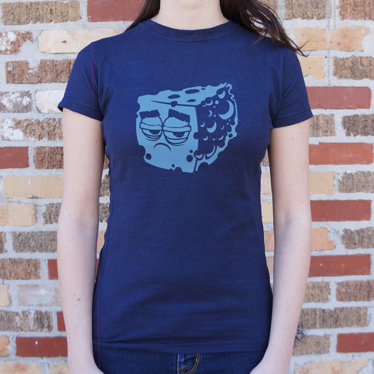 Blue Cheese Sad Wedge of Cheese with Mold Face graphic Women's T-Shirt in True Navy