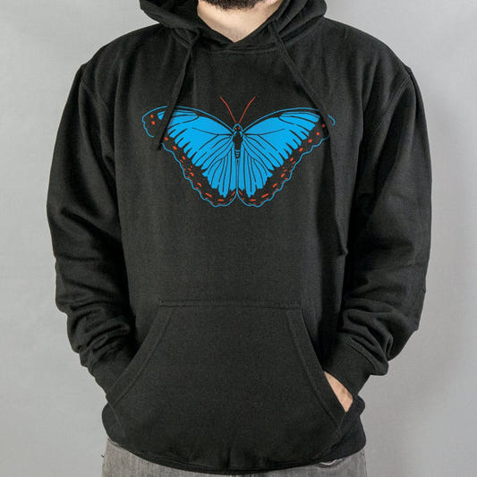 Blue Morpho Butterfly graphic Hoodie in Black