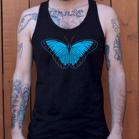 Blue Morpho Butterfly graphic Men's Tank Top in Black