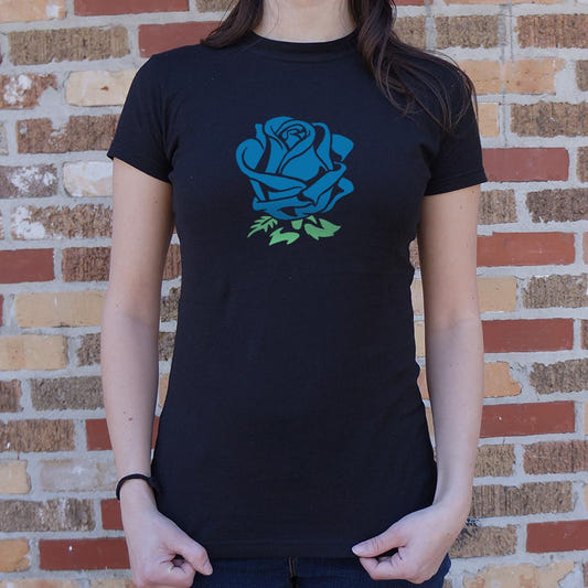 Blue Rose Flower in Tattoo Style Graphic Women's T-Shirt in Midnight