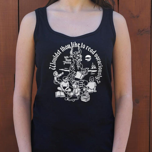 Book Phillip Horned Goat Reading Voraciously with Kids graphic Women's Tank Top in Midnight