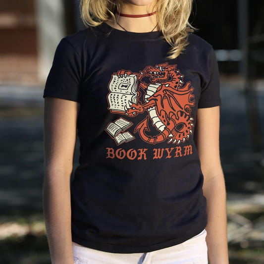 Book Wyrm Two Headed Dragon Reading Books graphic Women's T-Shirt in Midnight