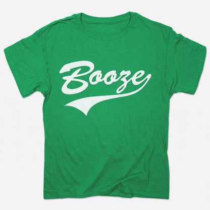 Booze Retro Varsity Script Sports Logo in Kelly Green Heather
