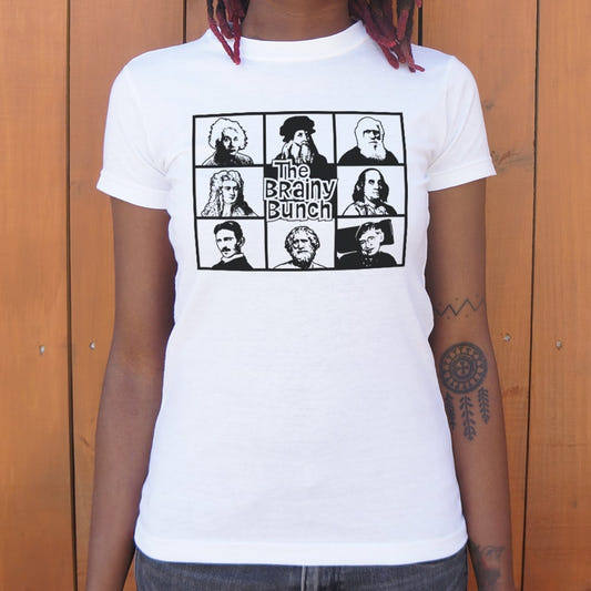 Brainy Bunch Famous Scientists and Inventors Portrait Grid graphic Women's T-Shirt in Snow