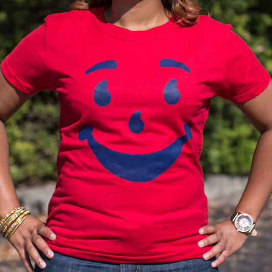 Brick Wall Bustin' Smiling Red Drink Pitcher graphic Women's T-Shirt in Deep Red