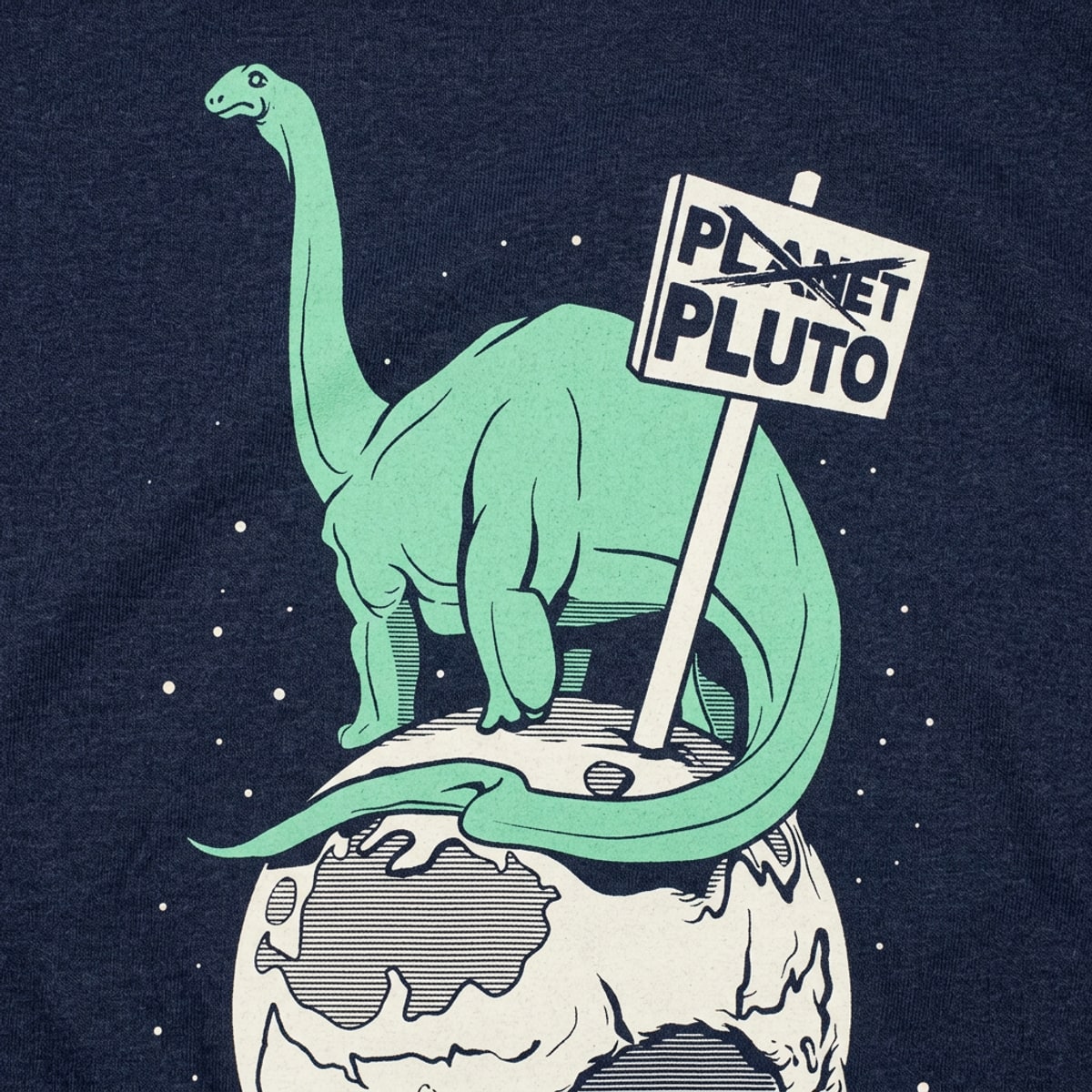 Brontosaurus On Pluto Holding a Planet Protest Sign detail