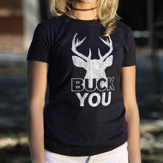 Buck You Deer Silhouette Wordplay graphic Women's T-Shirt in Midnight