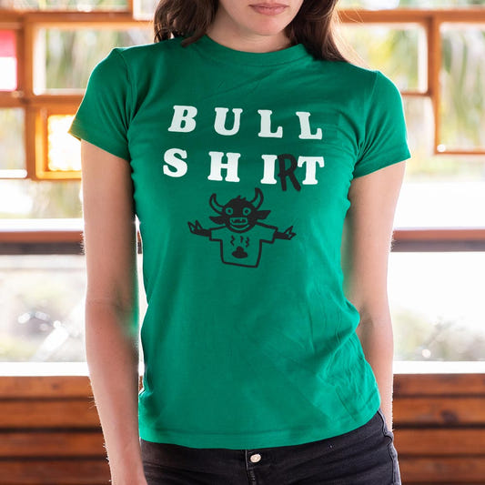 Bull Shirt Funny Pun with Cartoon Bull Wearing Shirt graphic Women's T-Shirt in Lucky Green