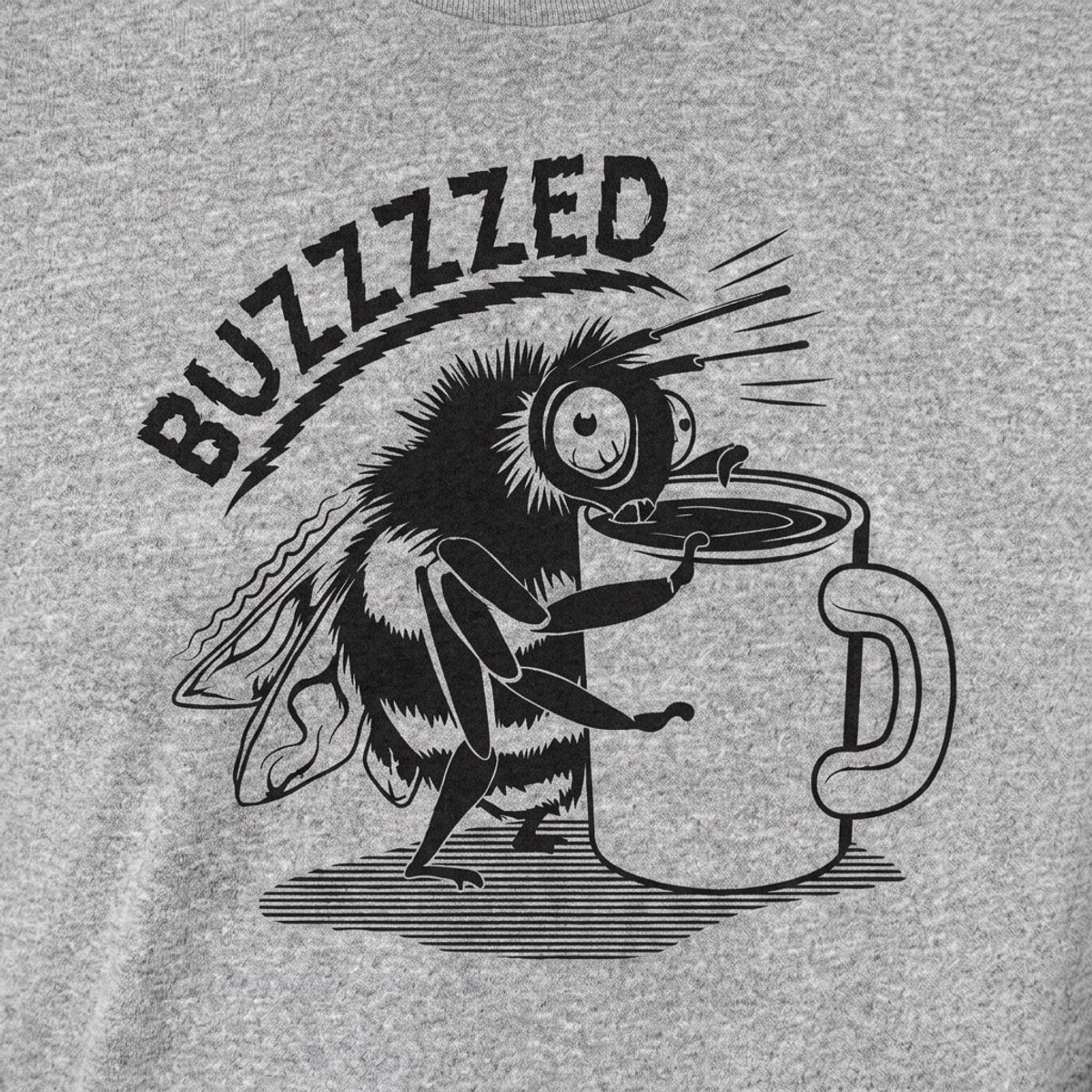 Buzzed Bee Drinking Coffee detail