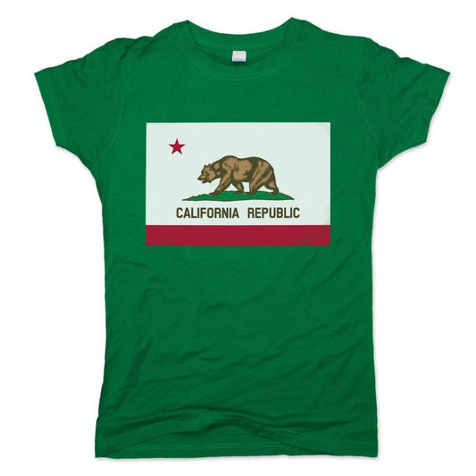 California Republic Flag with Bear and Star graphic Women's T-Shirt in Lucky Green