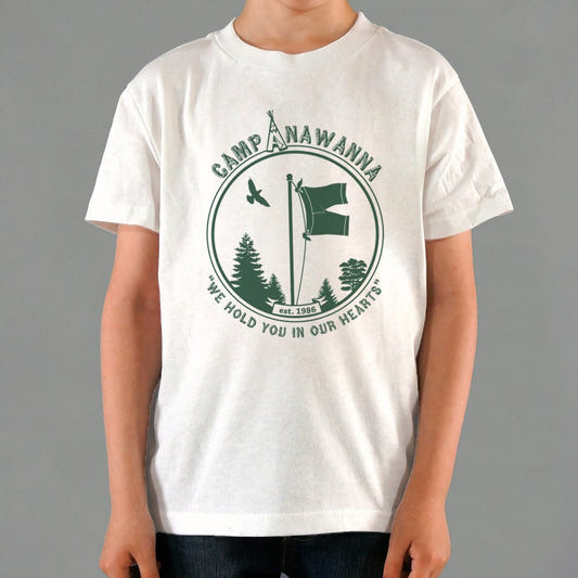 Camp Anawanna Summer Camp Badge Est. 1986 graphic Kids T-Shirt in White