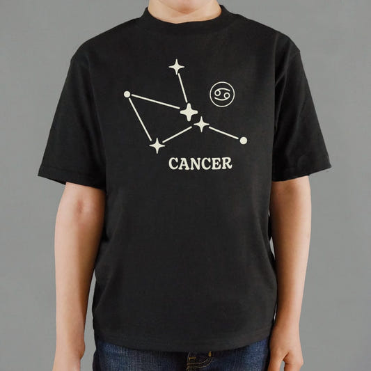 Cancer Constellation Zodiac Sign with Stars and Crab Symbol graphic Kids T-Shirt in Black