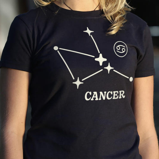 Cancer Constellation Zodiac Sign with Stars and Crab Symbol graphic Women's T-Shirt in Midnight