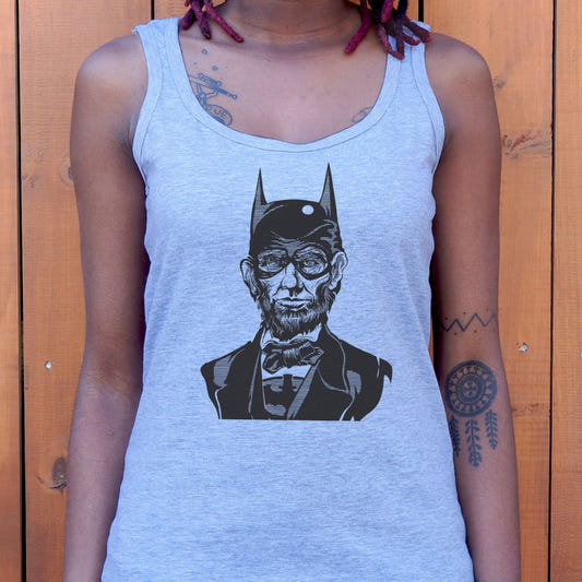 Caped Emancipator Abe Lincoln Bat Hero Mashup graphic Women's Tank Top in Gray Granite