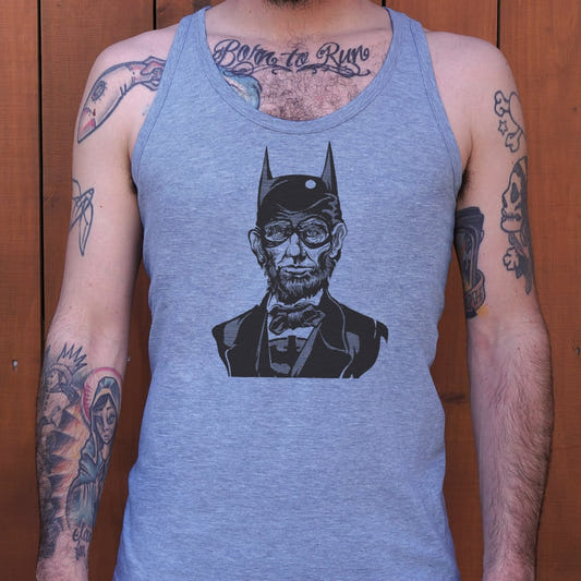 Caped Emancipator Abe Lincoln Bat Hero Mashup graphic Men's Tank Top in Gray Heather