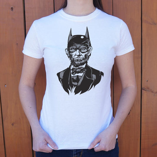 Caped Emancipator Abe Lincoln Bat Hero Mashup graphic Women's T-Shirt in Gray Granite