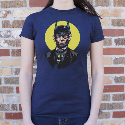 Caped Emancipator Abe Lincoln as Bat Vigilante Full Color graphic Women's T-Shirt in True Navy
