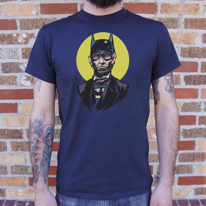 Caped Emancipator Abe Lincoln as Bat Vigilante Full Color graphic Unisex Heavyweight T-Shirt in Navy Blue
