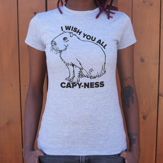 Capyness Capybara Wishing You All Happiness graphic Women's T-Shirt in Gray Granite