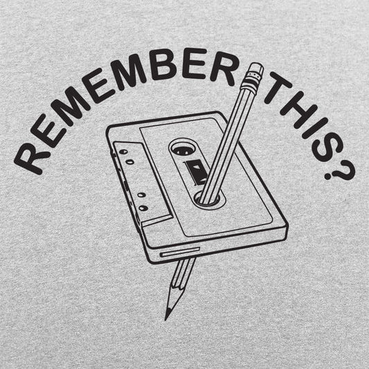 Remember This Cassette Tape and Pencil Rewind graphic Unisex Heavyweight T-Shirt in Gray Heather