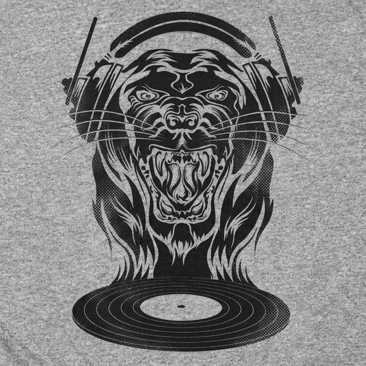 Cat Scratch Fever Roaring Lion DJ with Headphones and Vinyl Record detail